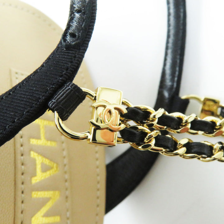 Discounted Pristine CHANEL Sandals Chain strap with COCO Mark Beige black leather Women 36