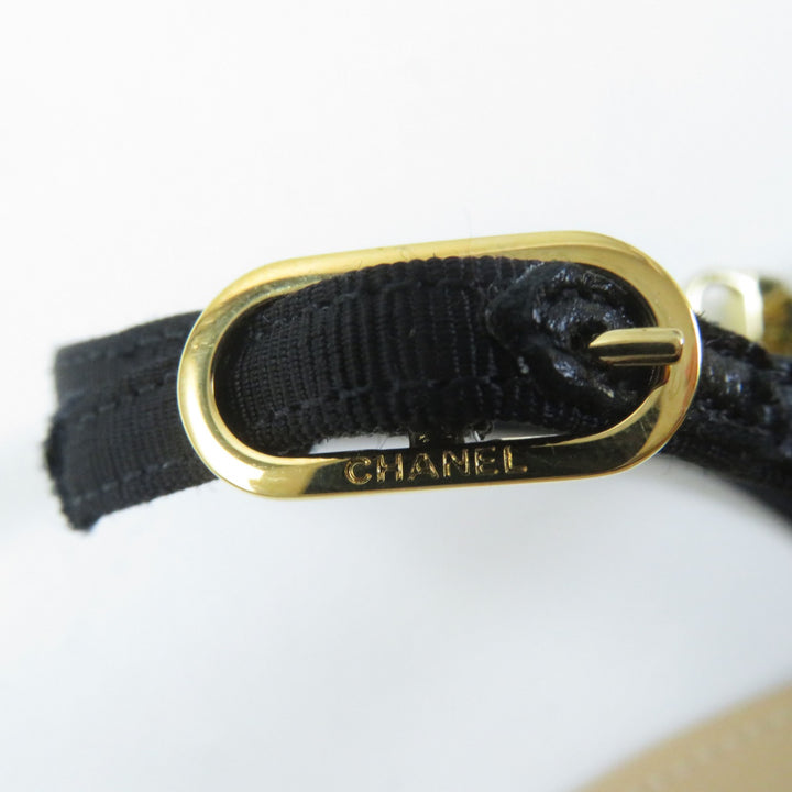 Discounted Pristine CHANEL Sandals Chain strap with COCO Mark Beige black leather Women 36