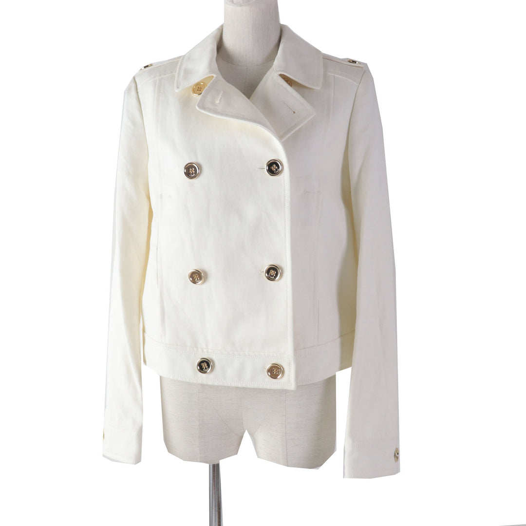 Discounted Excellent COACH Denim Jacket Gold logo button white cotton Women M 81531