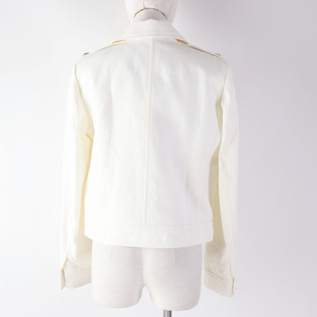 Discounted Excellent COACH Denim Jacket Gold logo button white cotton Women M 81531