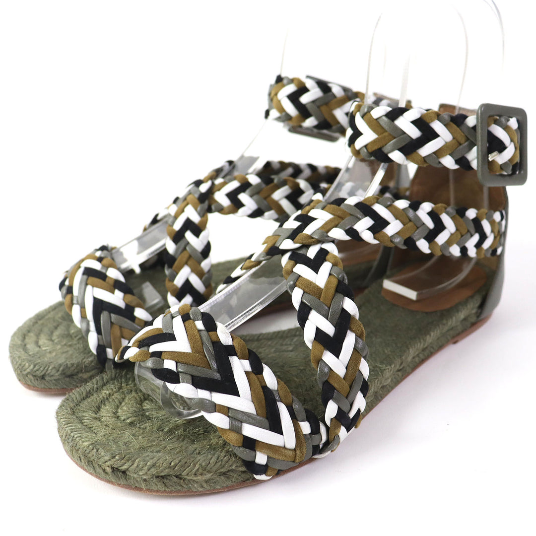 Discounted Great HERMES Sandals Mesh Design Ankle With Strap Flat Khaki Women 36