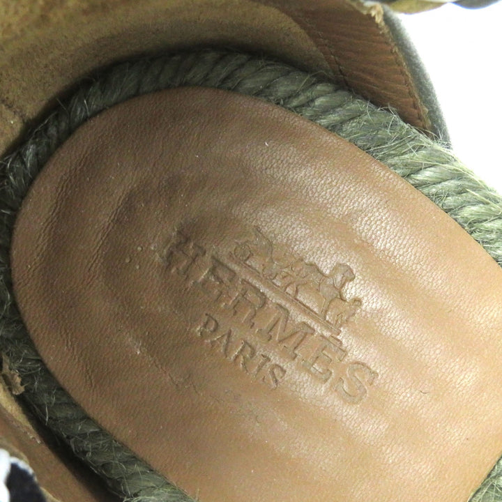 Discounted Great HERMES Sandals Mesh Design Ankle With Strap Flat Khaki Women 36