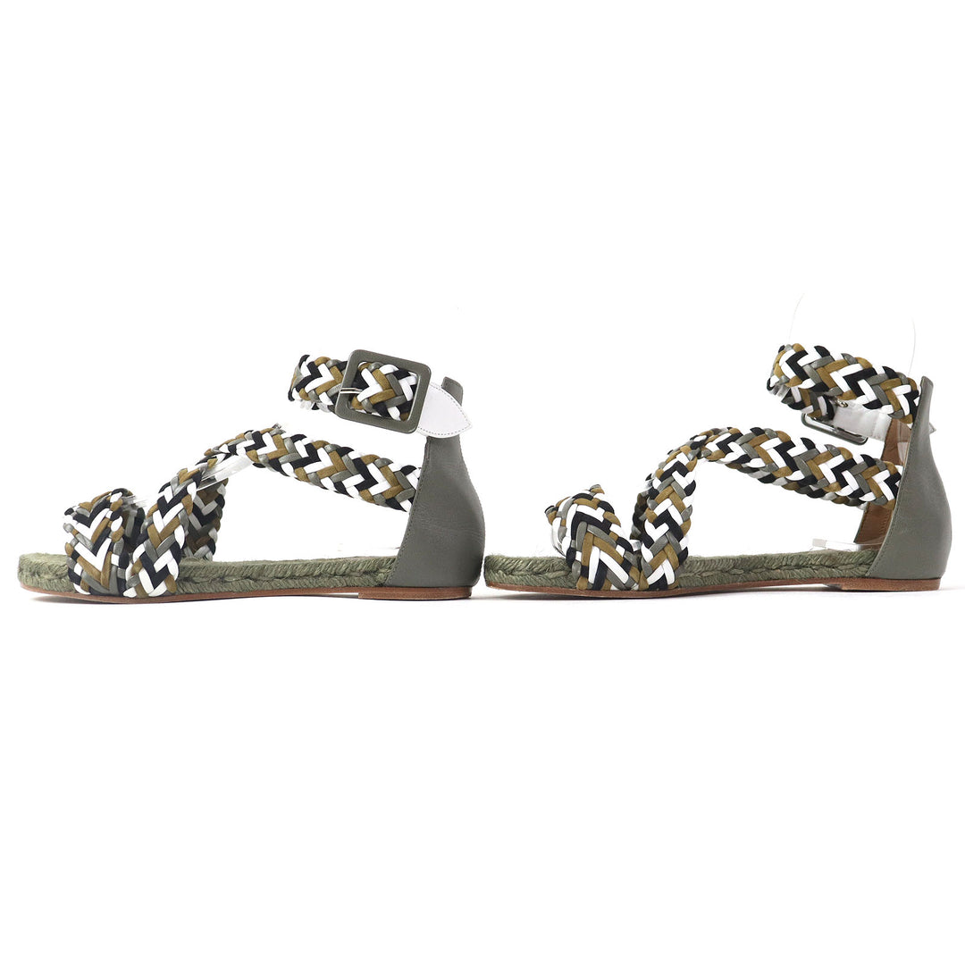 Discounted Great HERMES Sandals Mesh Design Ankle With Strap Flat Khaki Women 36