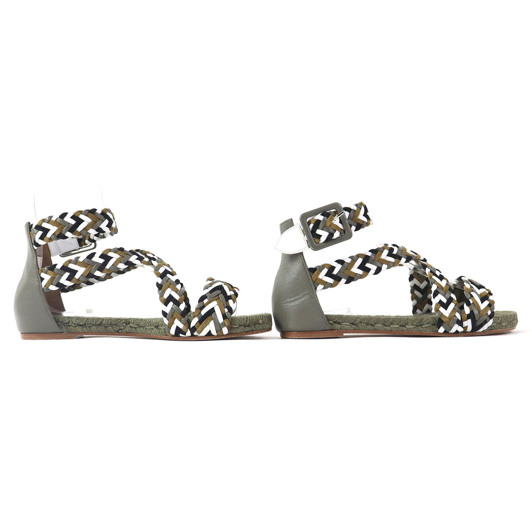 Discounted Great HERMES Sandals Mesh Design Ankle With Strap Flat Khaki Women 36