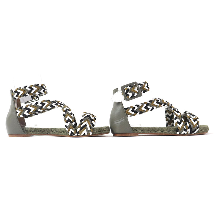Discounted Great HERMES Sandals Mesh Design Ankle With Strap Flat Khaki Women 36