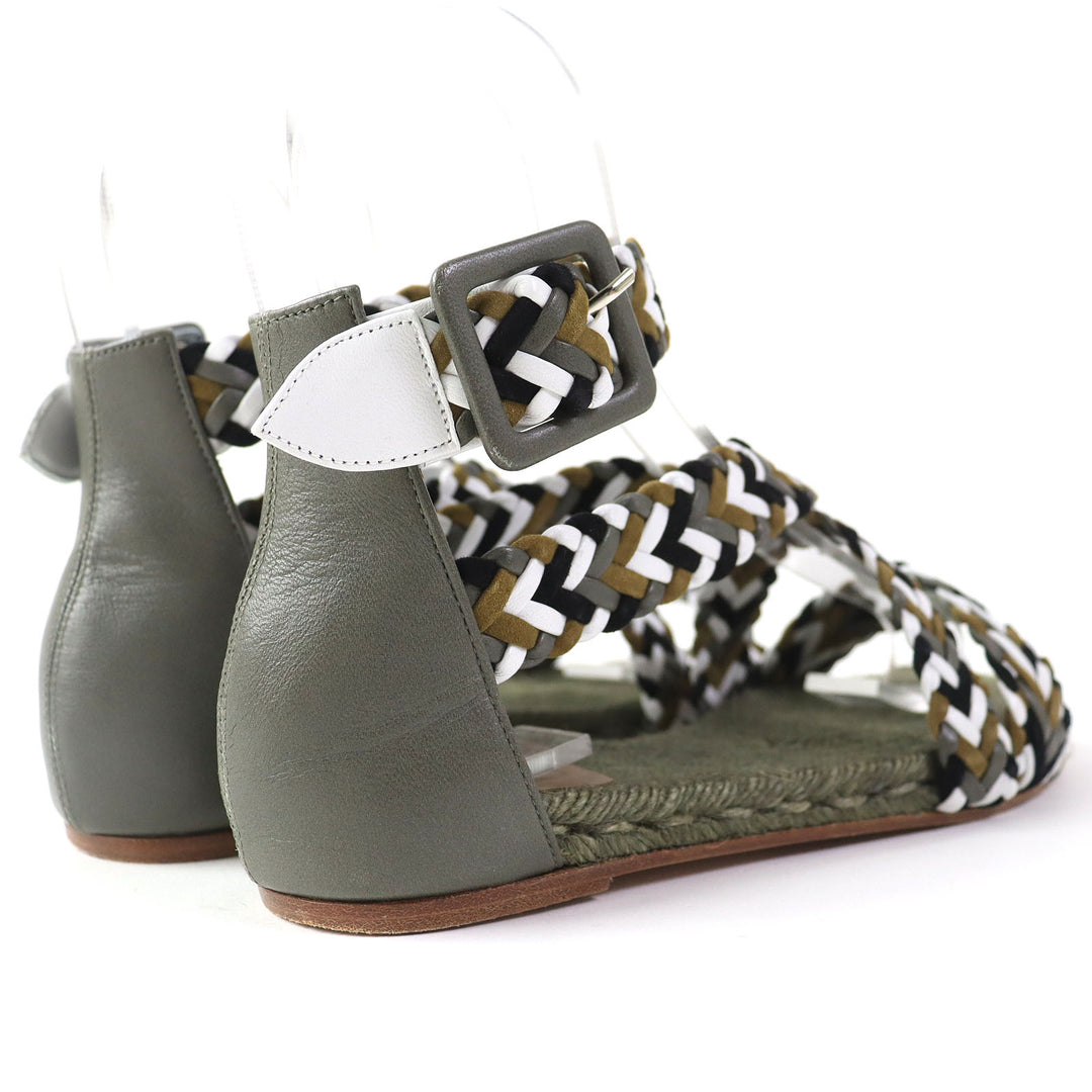 Discounted Great HERMES Sandals Mesh Design Ankle With Strap Flat Khaki Women 36