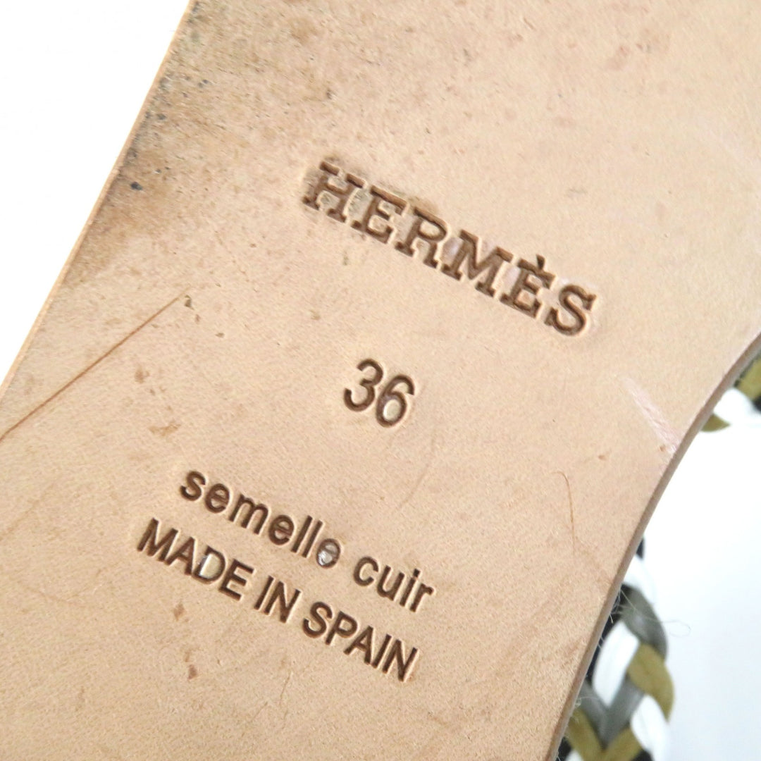 Discounted Great HERMES Sandals Mesh Design Ankle With Strap Flat Khaki Women 36