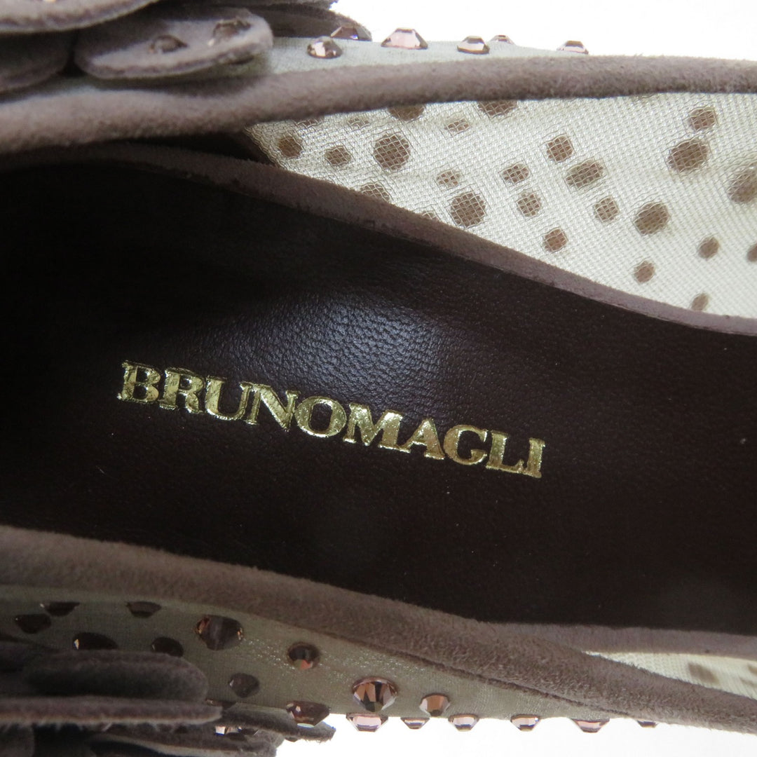 Discounted 
 Excellent Bruno Magli pumps GELMER Leather flower and rhinestone pointed toe pink beige Women 35