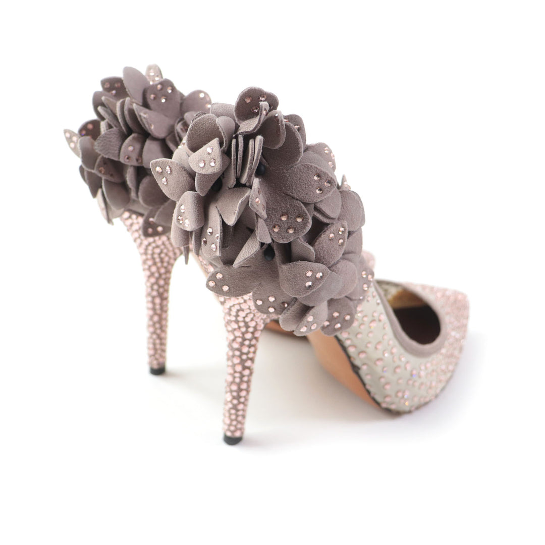 Discounted 
 Excellent Bruno Magli pumps GELMER Leather flower and rhinestone pointed toe pink beige Women 35
