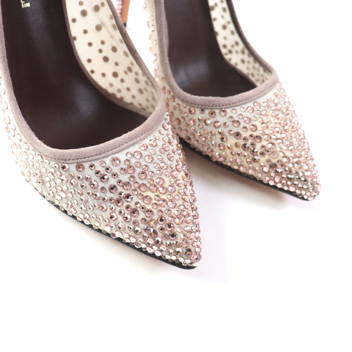 Discounted 
 Excellent Bruno Magli pumps GELMER Leather flower and rhinestone pointed toe pink beige Women 35