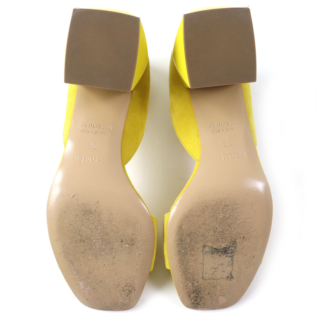Discounted Great HERMES Sandals Choc Crew Medall yellow Suede leather Women 36 211054Z