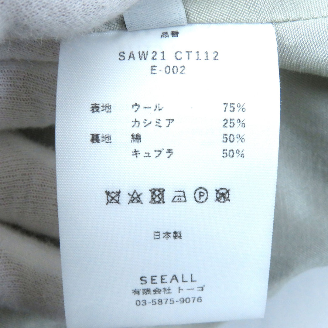 Discounted Pristine SEEALL coat 25% cashmere, band collar, concealed placket, wool 36 SAW21