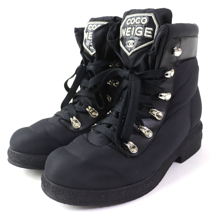 Discounted 
 Great CHANEL short boots COCONEIGE COCONEIGE COCO Mark Leather and Nylon black Women 35.5 G34082