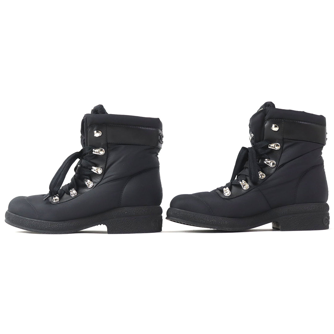 Discounted 
 Great CHANEL short boots COCONEIGE COCONEIGE COCO Mark Leather and Nylon black Women 35.5 G34082