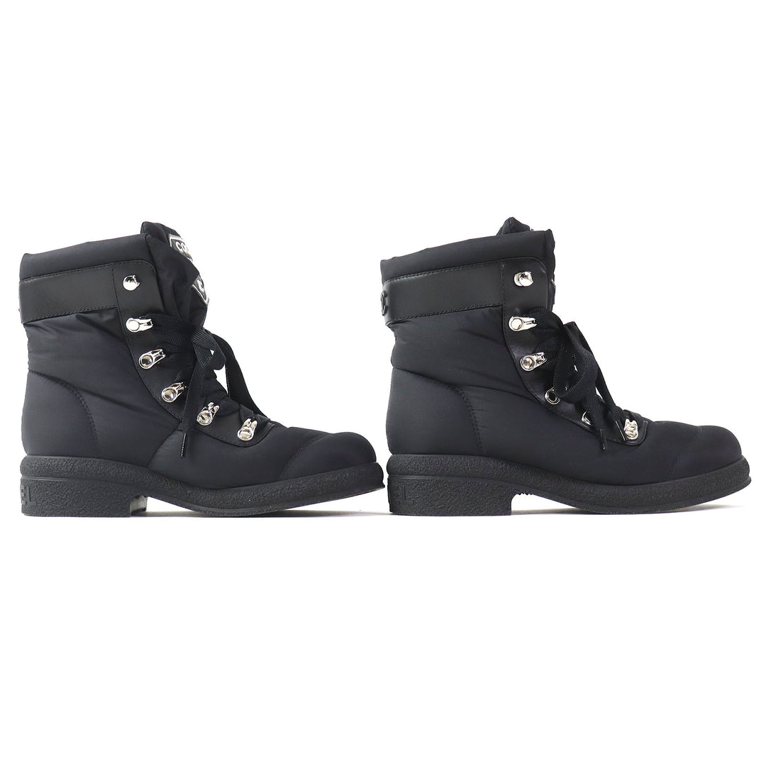 Discounted 
 Great CHANEL short boots COCONEIGE COCONEIGE COCO Mark Leather and Nylon black Women 35.5 G34082