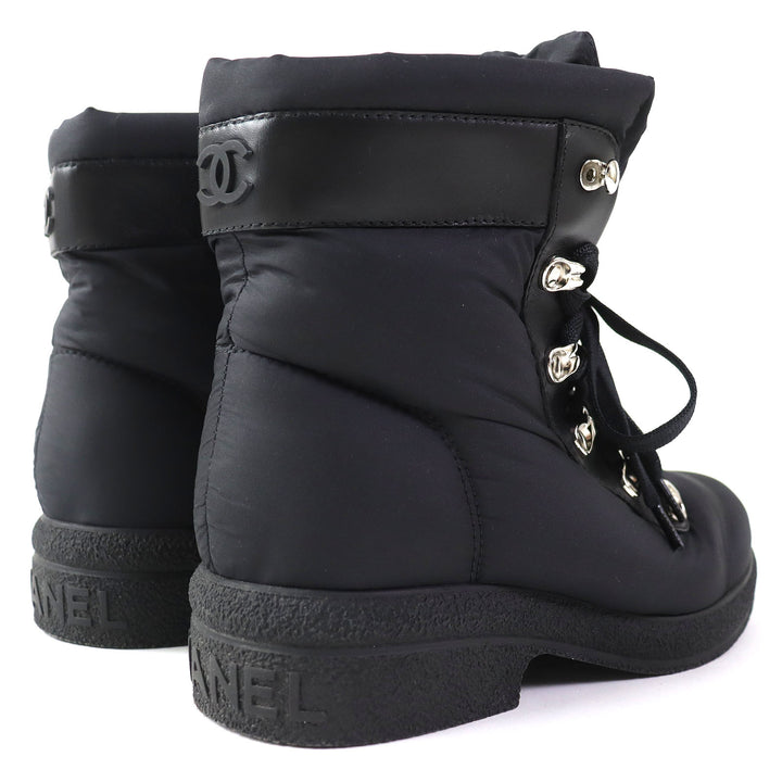 Discounted 
 Great CHANEL short boots COCONEIGE COCONEIGE COCO Mark Leather and Nylon black Women 35.5 G34082