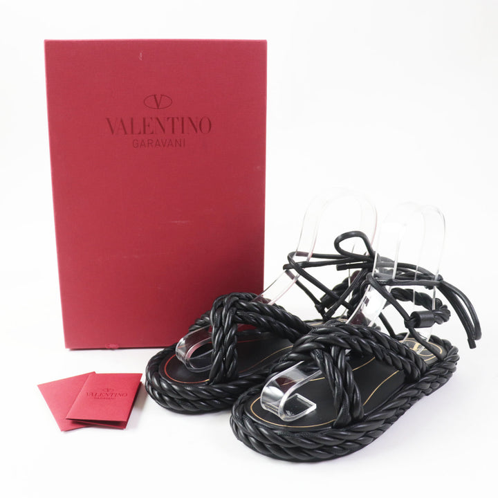 Discounted Excellent Valentino Garavani Sandals Rope leather ankle strap NERO Women 36