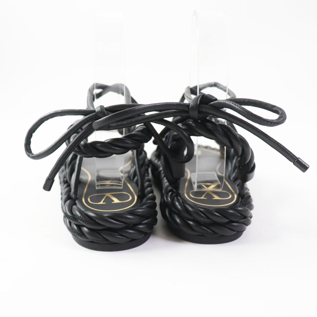 Discounted Excellent Valentino Garavani Sandals Rope leather ankle strap NERO Women 36