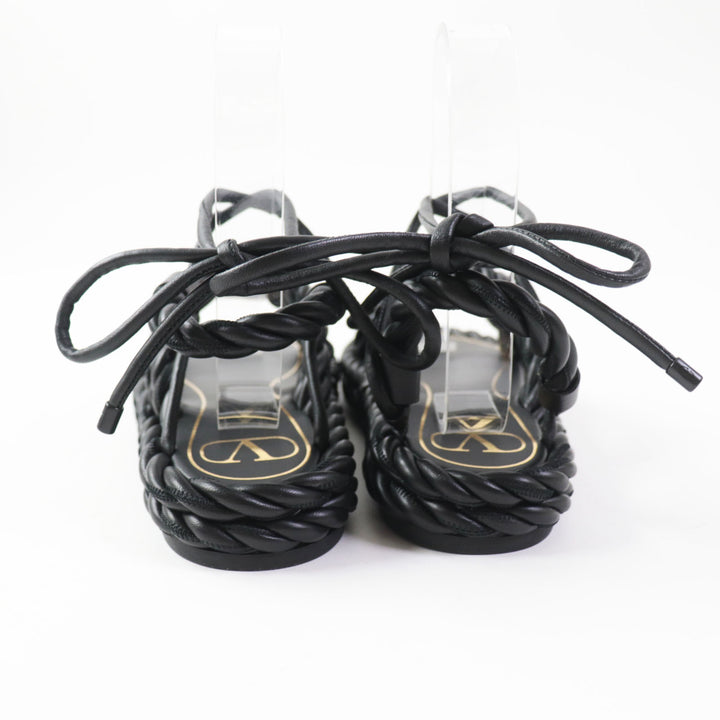 Discounted Excellent Valentino Garavani Sandals Rope leather ankle strap NERO Women 36