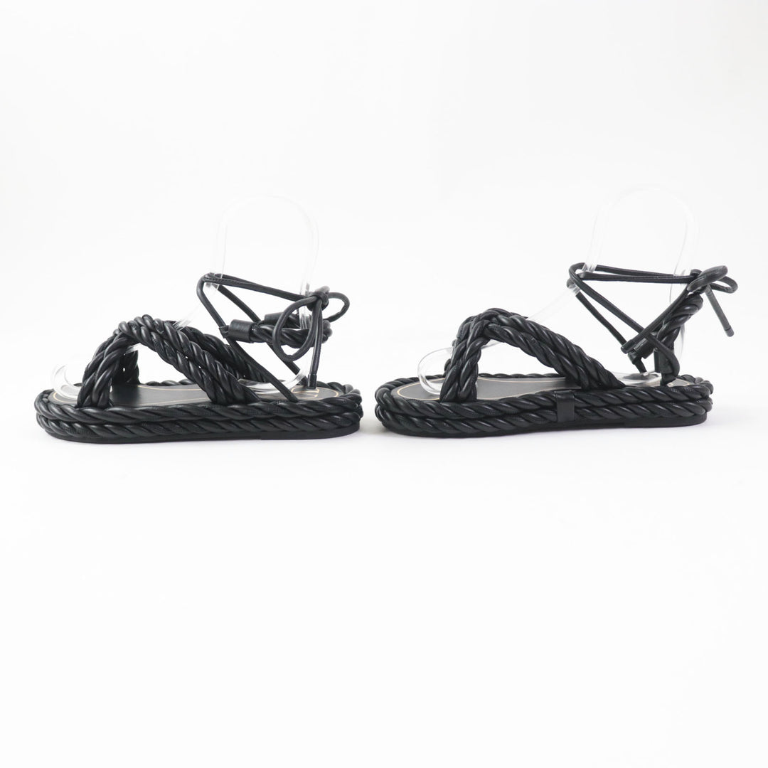 Discounted Excellent Valentino Garavani Sandals Rope leather ankle strap NERO Women 36