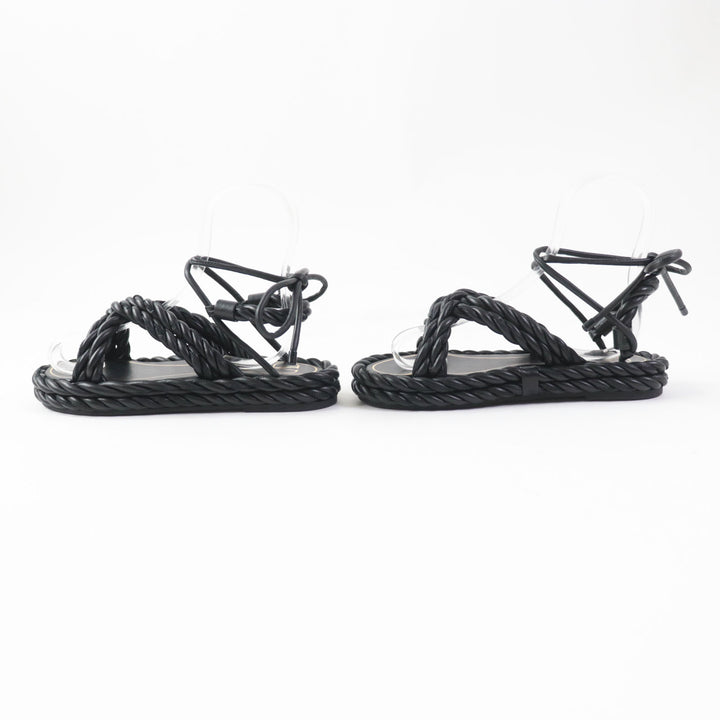 Discounted Excellent Valentino Garavani Sandals Rope leather ankle strap NERO Women 36