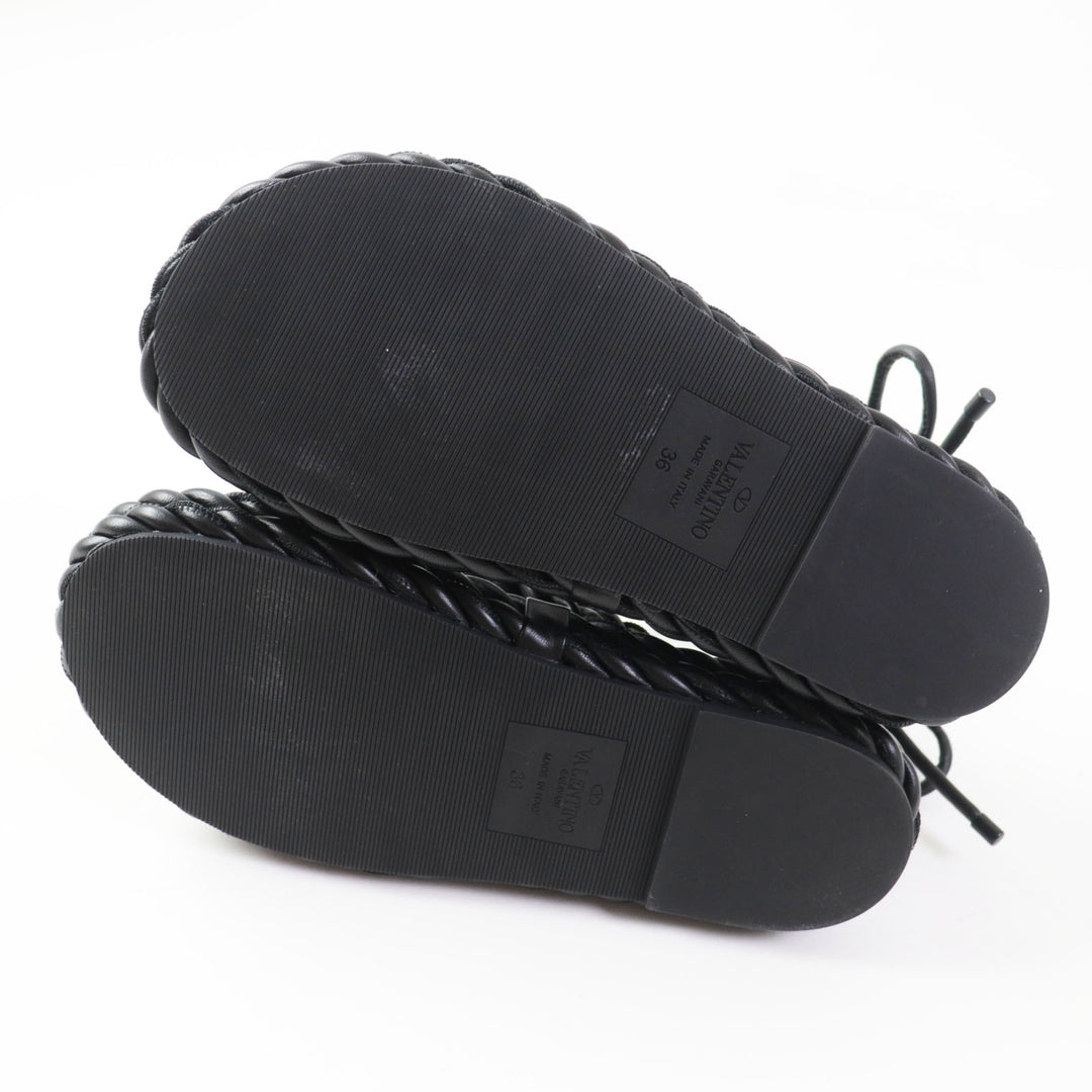 Discounted Excellent Valentino Garavani Sandals Rope leather ankle strap NERO Women 36