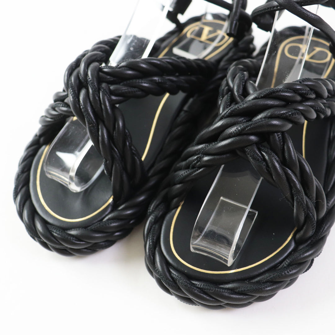 Discounted Excellent Valentino Garavani Sandals Rope leather ankle strap NERO Women 36