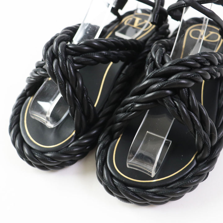 Discounted Excellent Valentino Garavani Sandals Rope leather ankle strap NERO Women 36