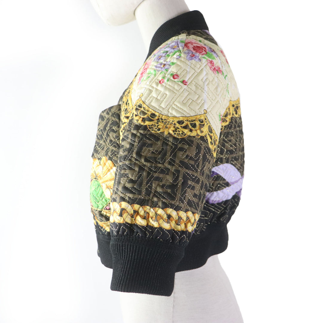 Discounted Pristine FENDACE Blouson FF logo Baroque Pattern Black Multi silk Women 36 FJ7258