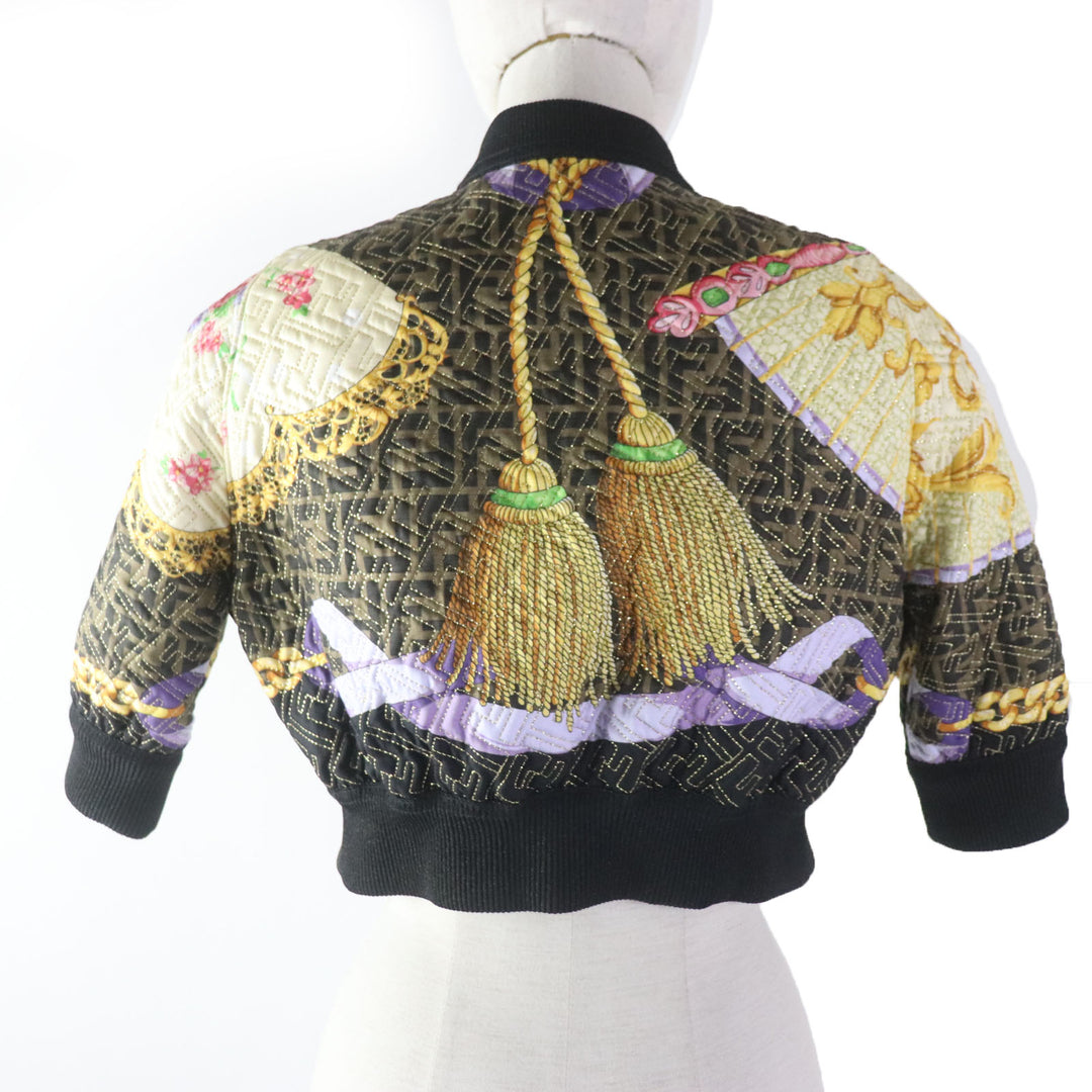 Discounted Pristine FENDACE Blouson FF logo Baroque Pattern Black Multi silk Women 36 FJ7258