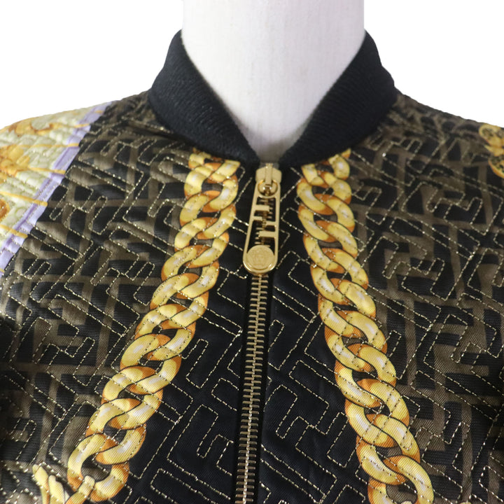 Discounted Pristine FENDACE Blouson FF logo Baroque Pattern Black Multi silk Women 36 FJ7258