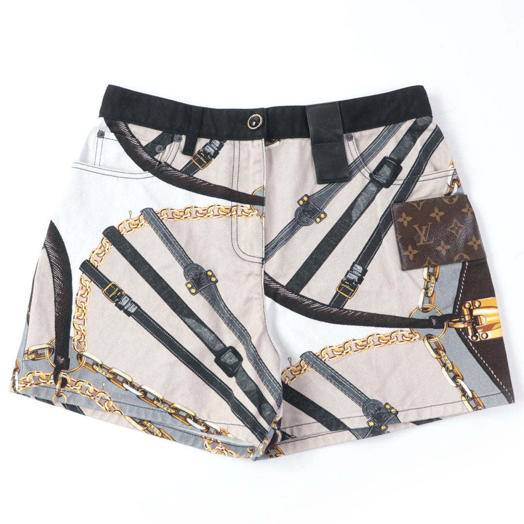 Discounted Great LOUIS VUITTON Shorts Scarf Print Monogram Leather Patch multicolor Women