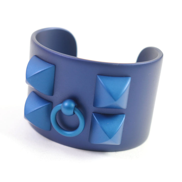 Discounted Excellent HERMES Bangle Cory Edssian Studded logo bracelet blue Women