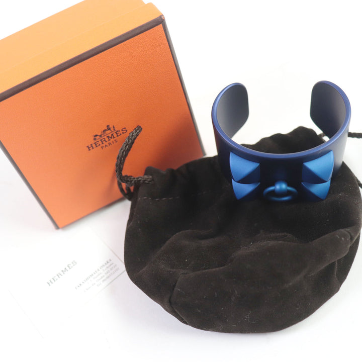 Discounted Excellent HERMES Bangle Cory Edssian Studded logo bracelet blue Women