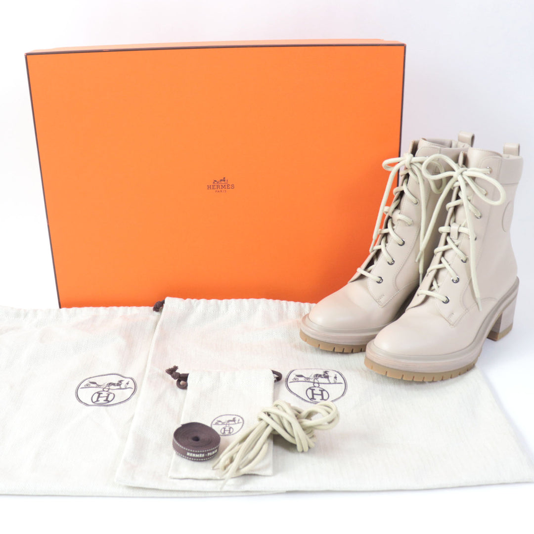 Discounted Pristine HERMES Ankle boots Lace-up Bridge pink beige leather Women 37