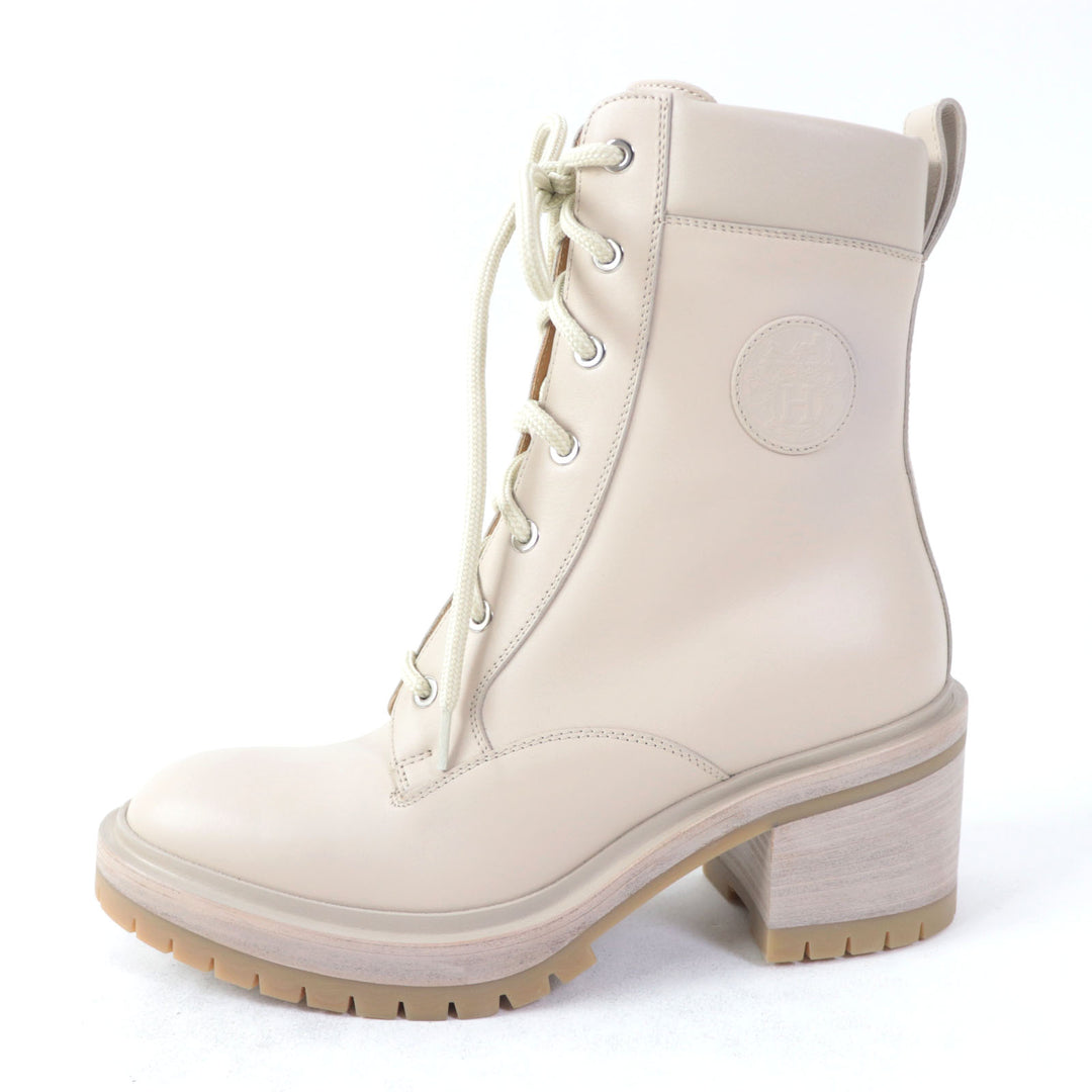 Discounted Pristine HERMES Ankle boots Lace-up Bridge pink beige leather Women 37