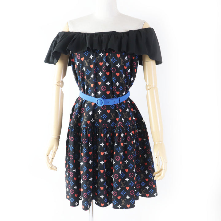 Discounted Excellent LOUIS VUITTON one piece Game On Ruffle Scoop Neck Babydoll silk 36