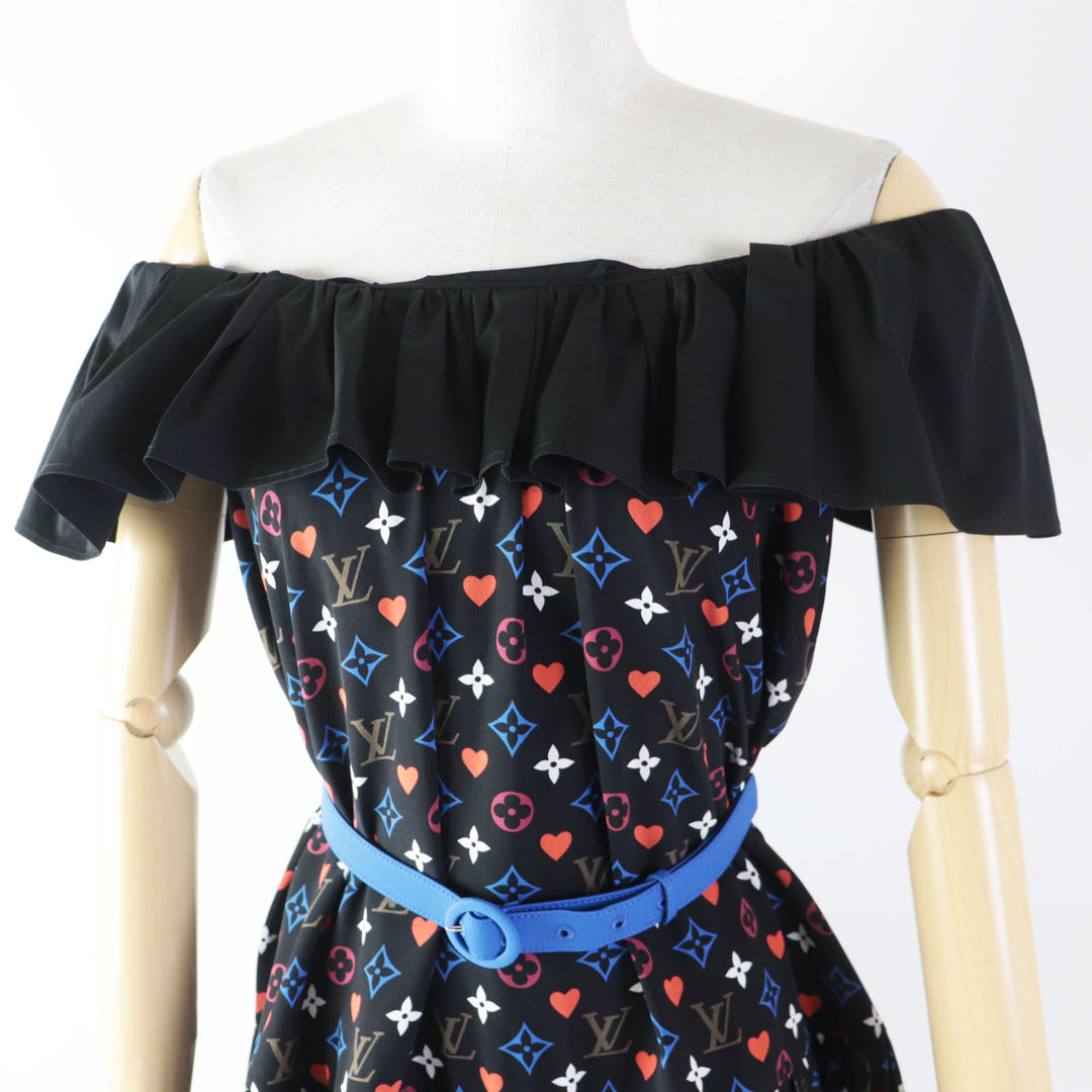 Discounted Excellent LOUIS VUITTON one piece Game On Ruffle Scoop Neck Babydoll silk 36