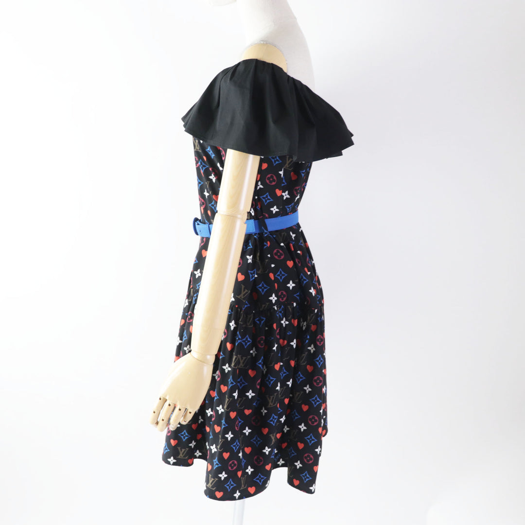 Discounted Excellent LOUIS VUITTON one piece Game On Ruffle Scoop Neck Babydoll silk 36