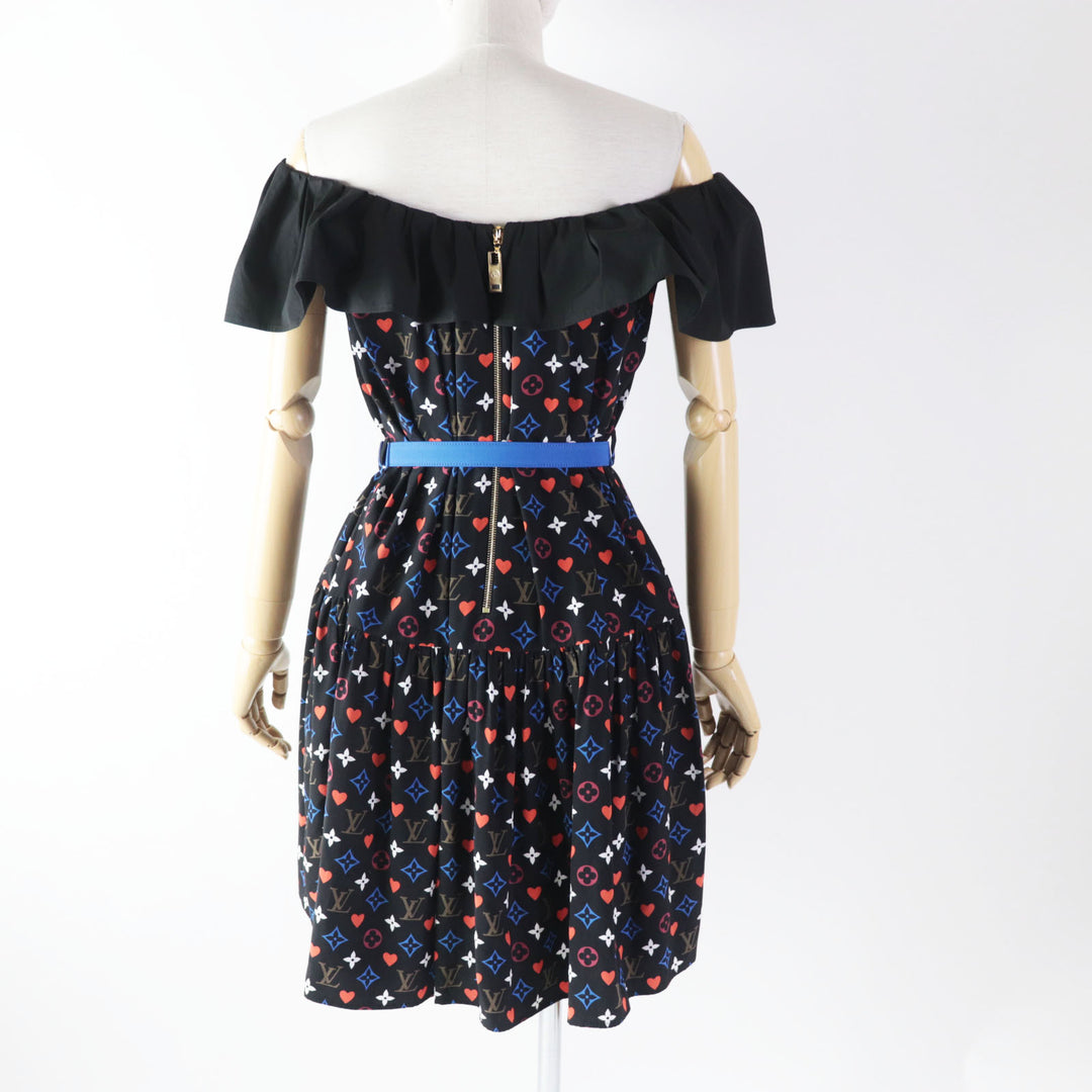 Discounted Excellent LOUIS VUITTON one piece Game On Ruffle Scoop Neck Babydoll silk 36