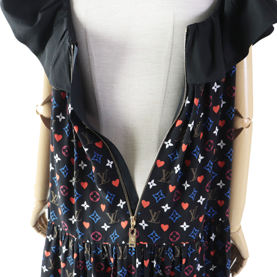 Discounted Excellent LOUIS VUITTON one piece Game On Ruffle Scoop Neck Babydoll silk 36
