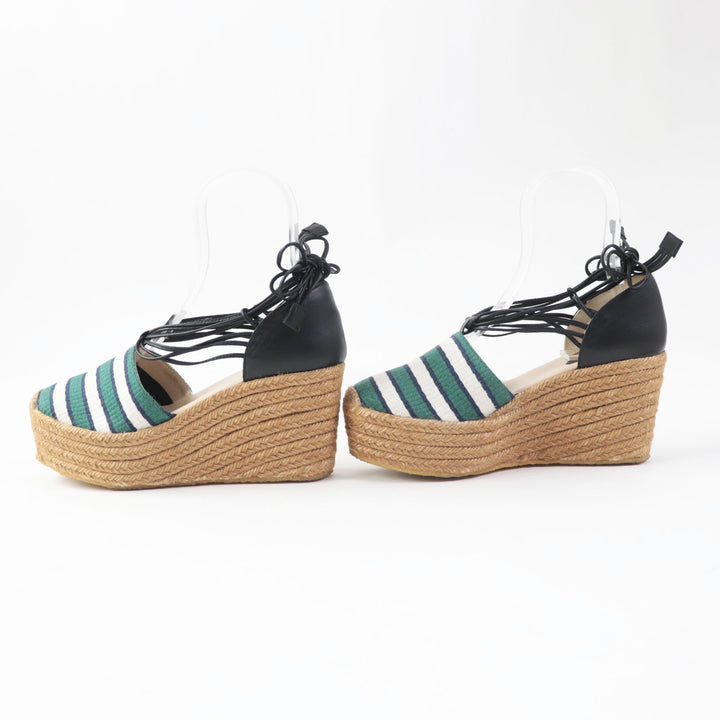 Discounted Excellent Chloe Sandals Fabric Leather Ankle Strap Espadrilles Wedge 38 CH20352
