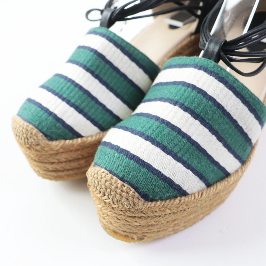 Discounted Excellent Chloe Sandals Fabric Leather Ankle Strap Espadrilles Wedge 38 CH20352