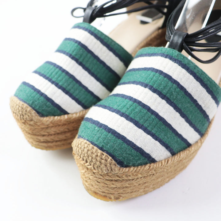 Discounted Excellent Chloe Sandals Fabric Leather Ankle Strap Espadrilles Wedge 38 CH20352