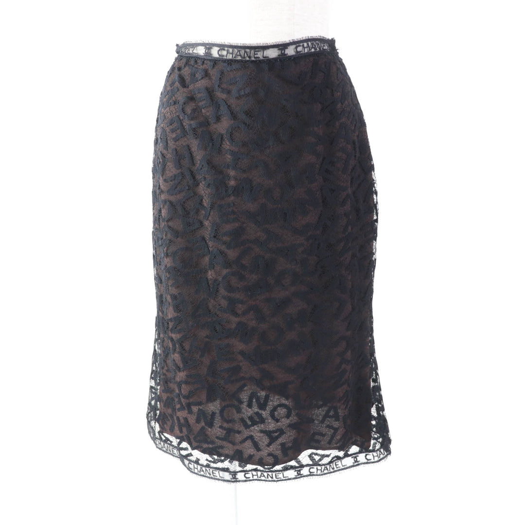Discounted Excellent CHANEL Tight Skirt All logo lace knee length black 38 98A P11845