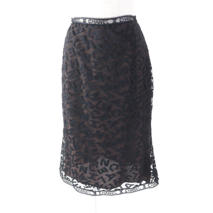 Discounted Excellent CHANEL Tight Skirt All logo lace knee length black 38 98A P11845