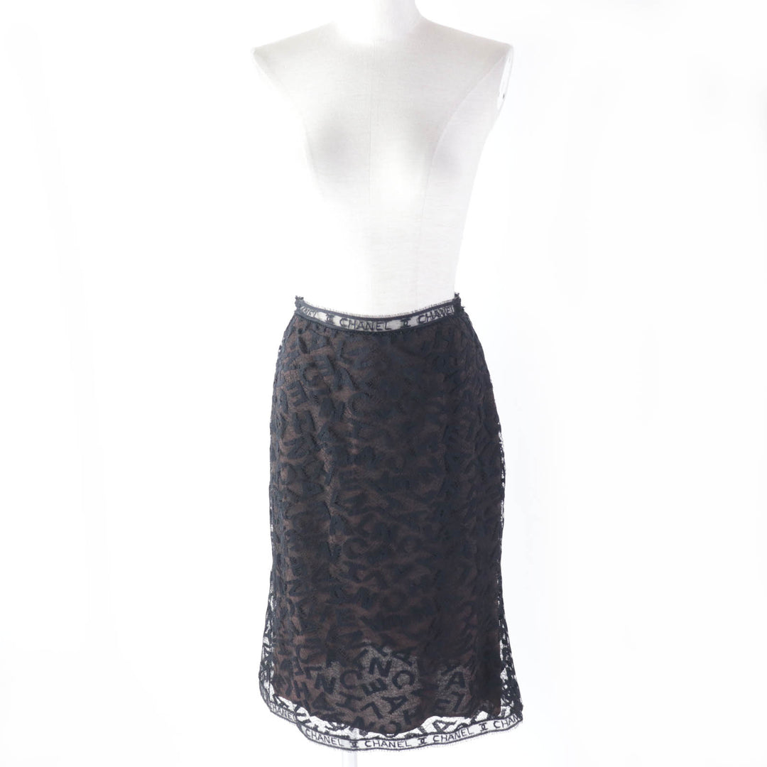 Discounted Excellent CHANEL Tight Skirt All logo lace knee length black 38 98A P11845