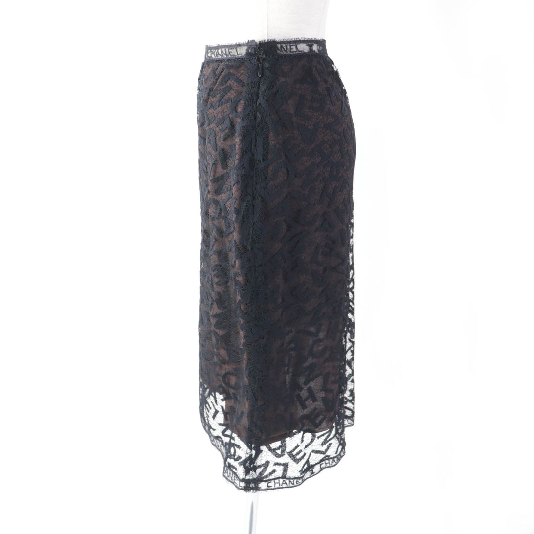 Discounted Excellent CHANEL Tight Skirt All logo lace knee length black 38 98A P11845