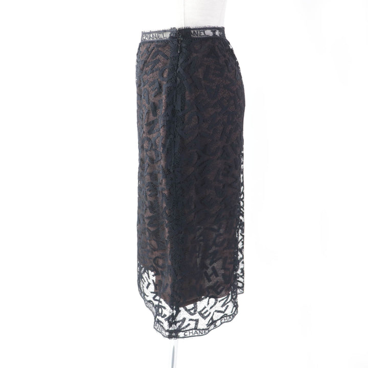 Discounted Excellent CHANEL Tight Skirt All logo lace knee length black 38 98A P11845