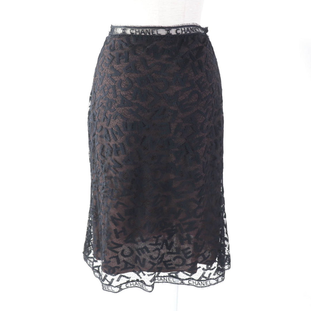 Discounted Excellent CHANEL Tight Skirt All logo lace knee length black 38 98A P11845